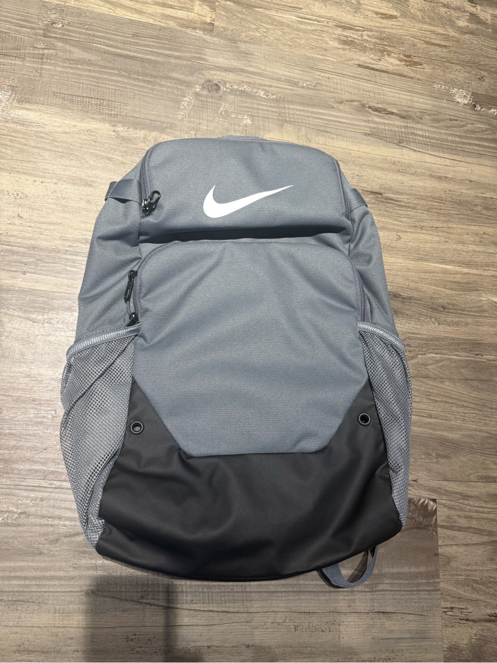 Nike Grey and Black Men's Backpack with White Swoosh